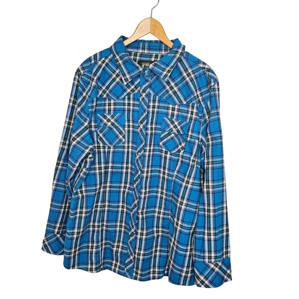 Stillwater Supply Co Mens 2XL‎ Blue Plaid Flannel Button Up Shirt Long Sleeve